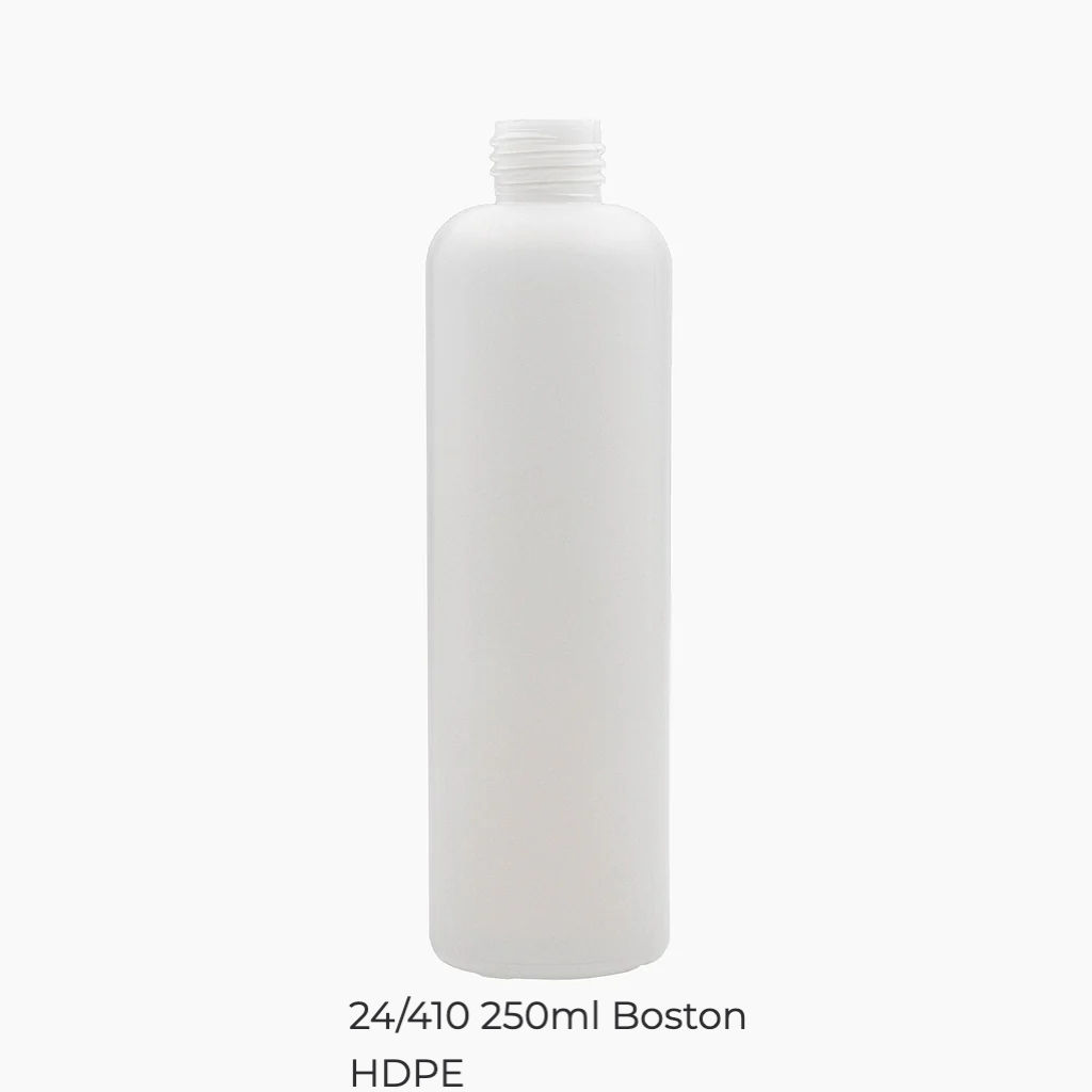 24/410 250ml HDPE Boston Tall Bottles - No Closure - Natural