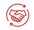 Abstract icon representing teamwork and collaboration in a red color scheme: For the duplicate icons, ensure this is applied