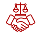 Abstract icon representing teamwork and collaboration, styled in red.