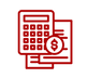 Abstract icon representing teamwork and collaboration, styled in red.