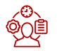 Abstract icon representing teamwork and collaboration, styled in red.