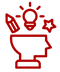 Abstract icon representing teamwork and collaboration, styled in red.