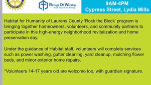 Habitat Laurens to “Rock The Block” this January
