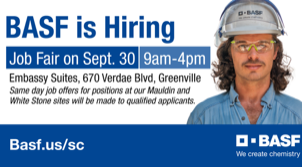 BASF hosting job fair for its Greenville and Spartanburg sites this Friday
