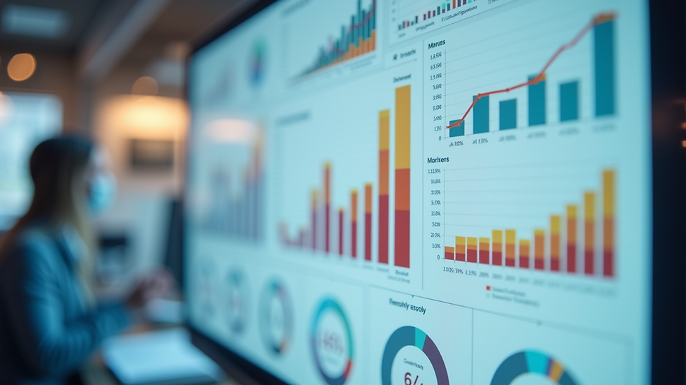 Eye-level view of a colorful infographic displaying marketing performance metrics