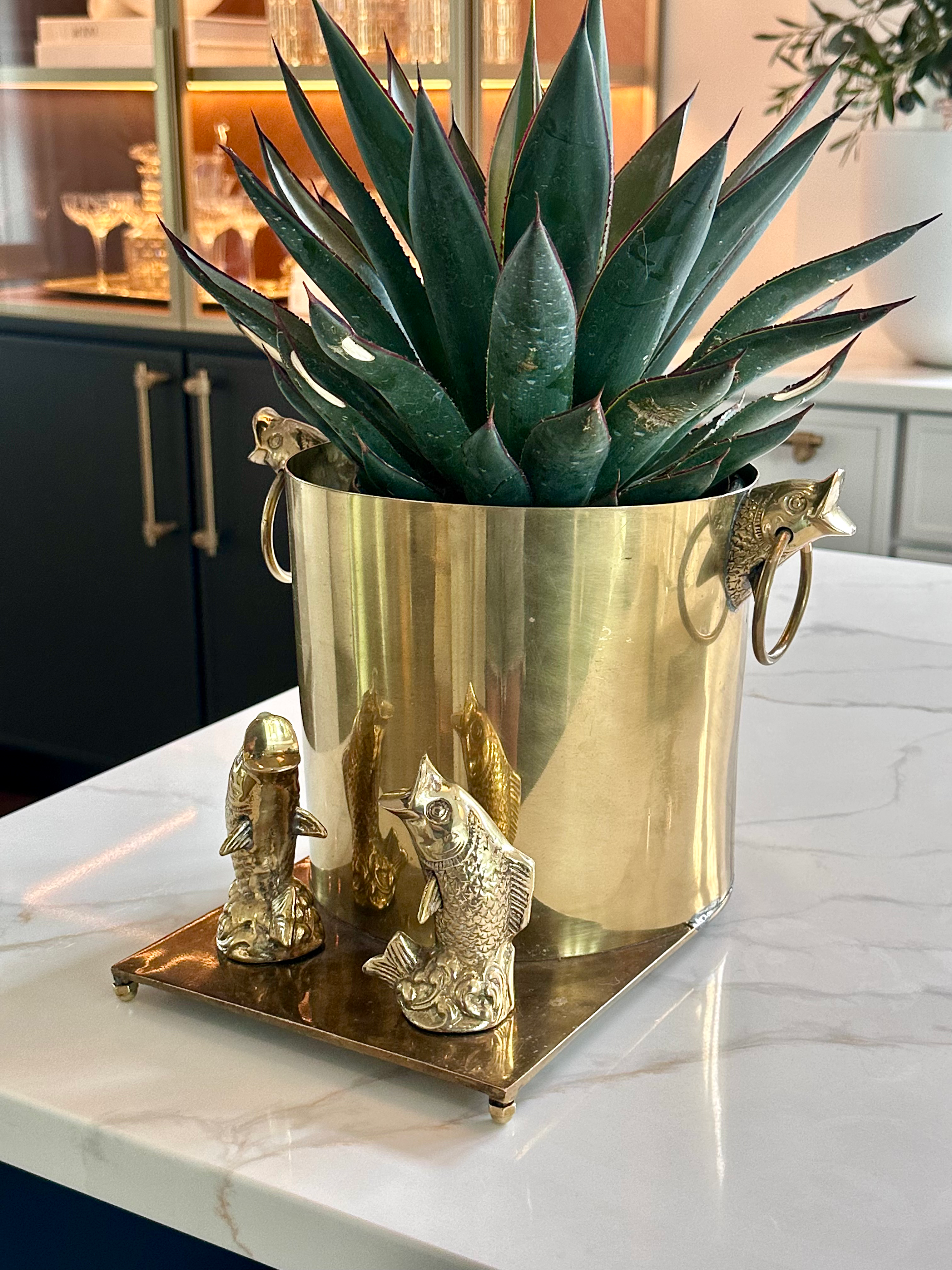 Rare Solid Brass Elevated Koi Planter
