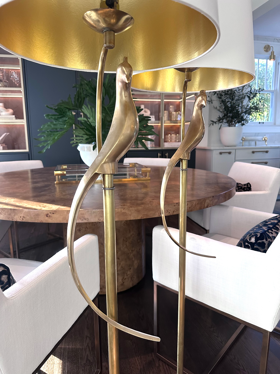 Thumbnail: Gorgeous pair of Brass Peacock Floor Lamps
