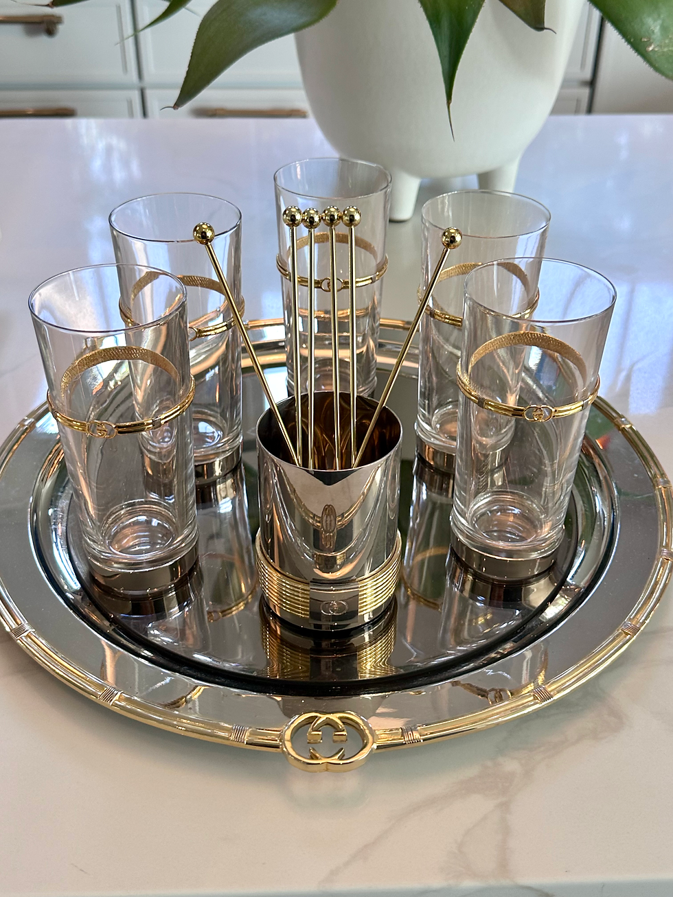 Thumbnail: Gucci Barware Silver Plate and Crystal HighBall Tumbler Glasses, 5 pc circa 1970