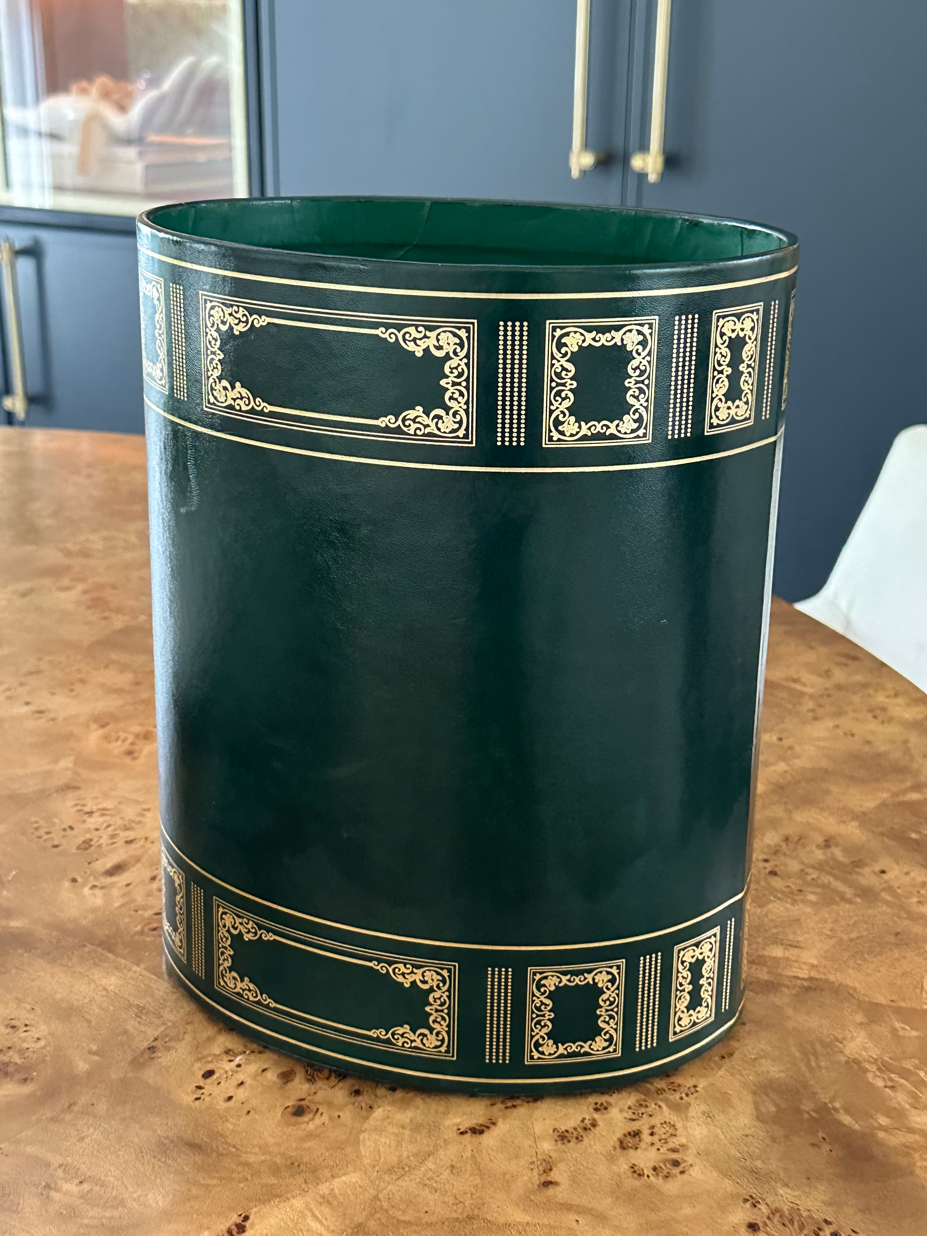 Scully & Scully Handtooled Oval Leather Wastebaskets