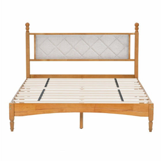 Thumbnail: Queen Wooden Bed Frame with Upholstered Headboard