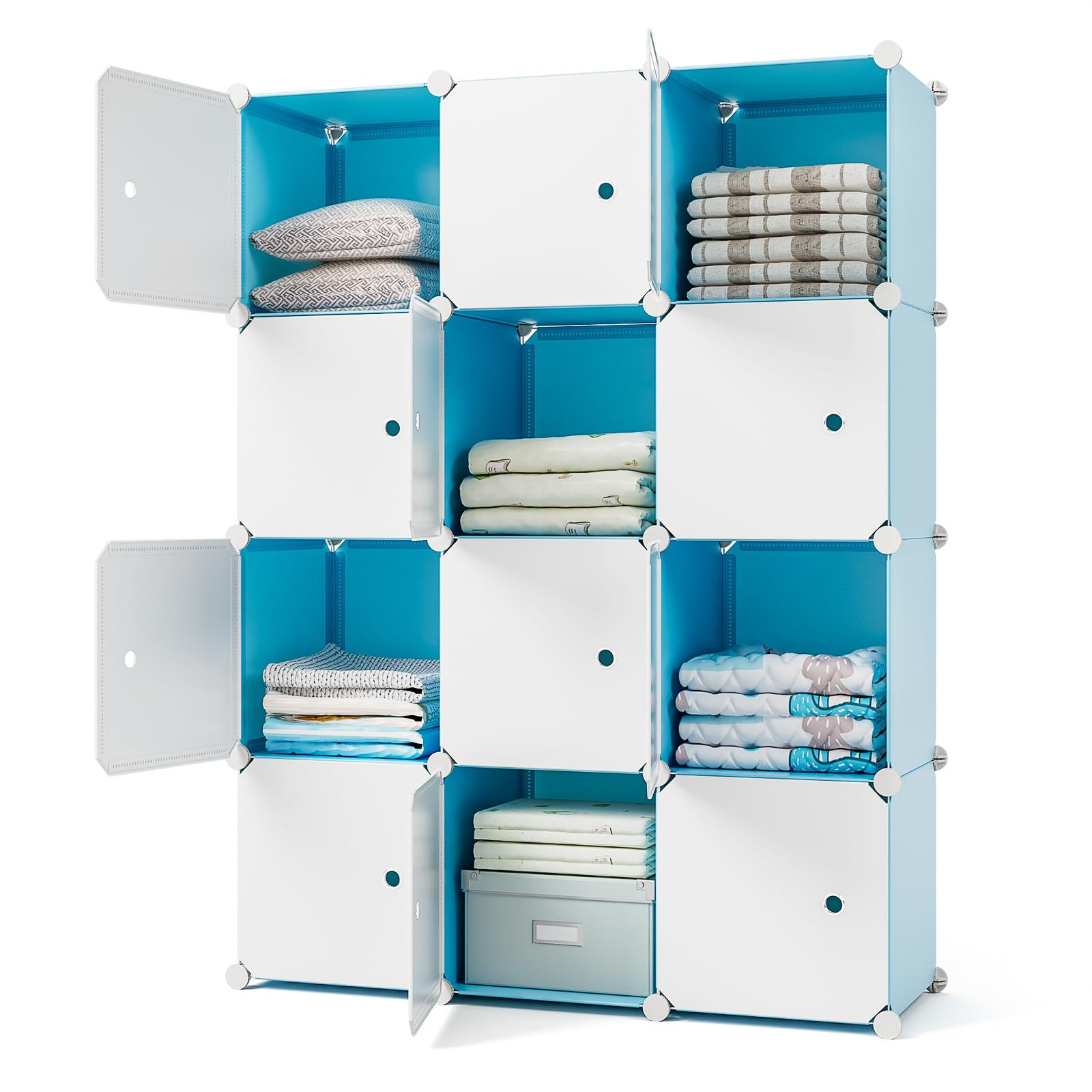 12-Cube Modular Closet Organizer with Doors – Blue
