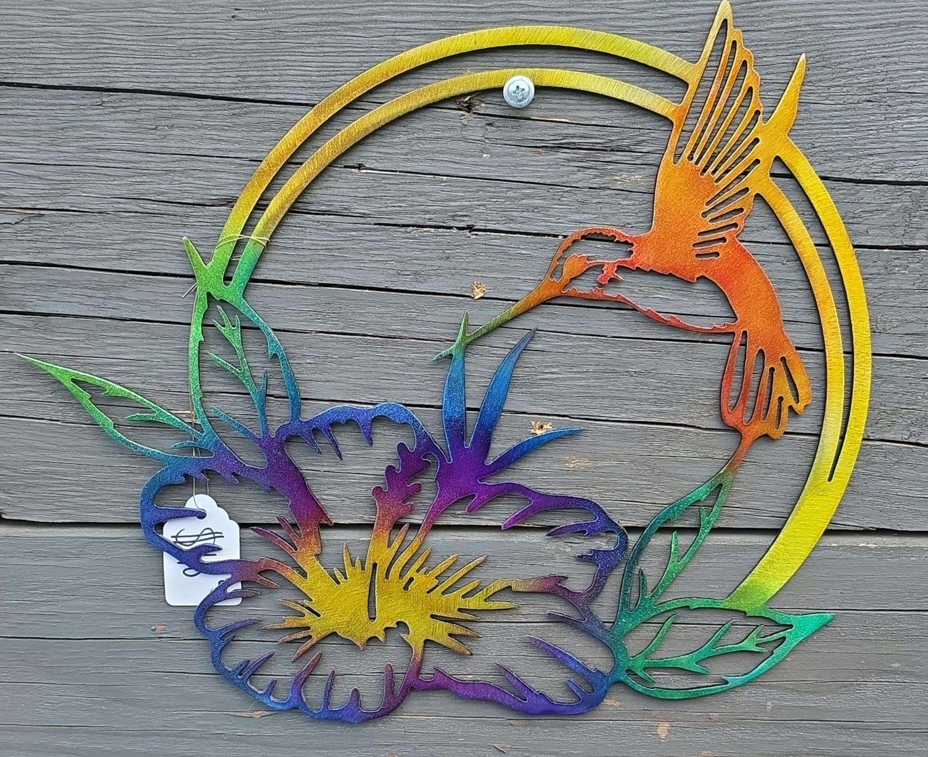 Metal Wall Art - Circle Hummingbird 12"x11"