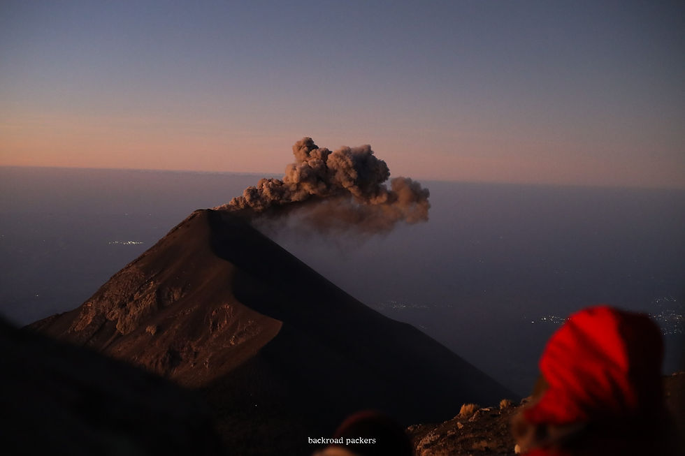 Sunset light on Fuego Volcano near Antigua, Guatemala