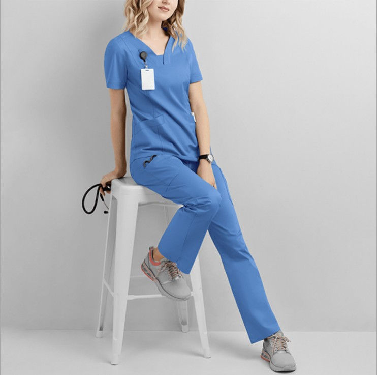 Thumbnail: Short Sleeve Shirts Suit Medical Designs Navy Blue Scrub Sets Hospital