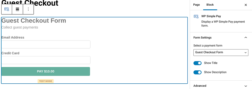 Adding a guest checkout form in WordPress using WP Simple Pay.