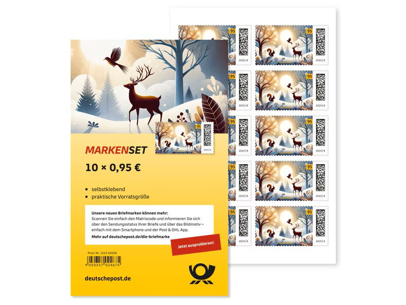 10x 0,95€ Briefmarken selbstklebend, Markenset Winterlandschaft
