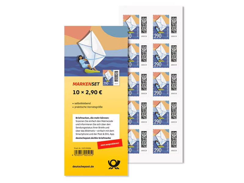 Maxibrief Briefmarken 10x 2,90€ selbstklebend, Markenset Windsurfbrief