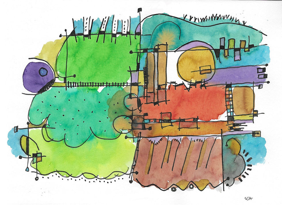 Composition-No79, 11"x15", Ink and Watercolor