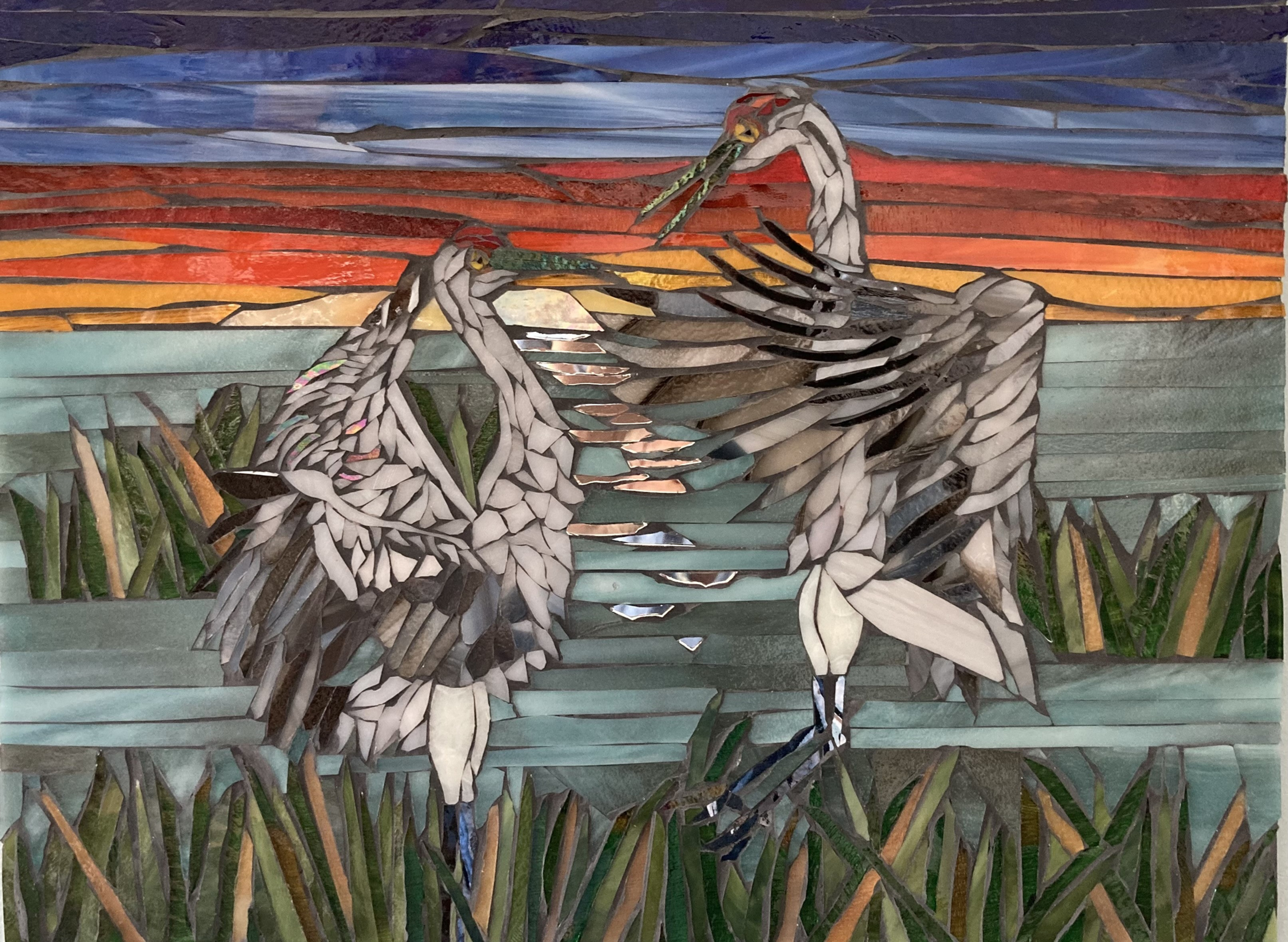 Dancing Cranes Mosaic Wall Hanging