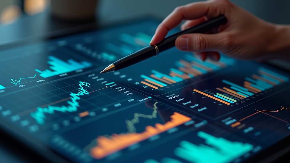 High angle view of a digital dashboard displaying business analytics