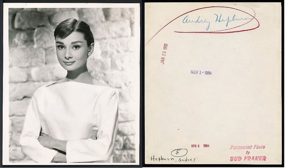 Paramount Photo of Audrey Hepburn by Bud Fraker, Public domain, via Wikimedia Commons.