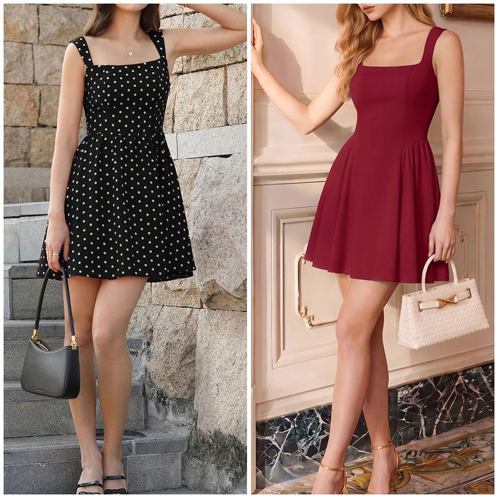 The mini-length dress is 3 to 4 inches above the knee.