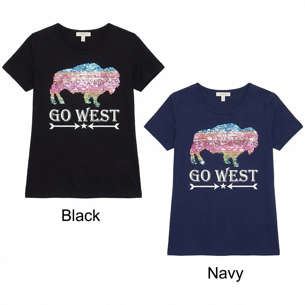 Thumbnail: Buffalo Rider Flip Sequin Graphic Tee - Women’s ‘GO WEST’ Western T-Shirt