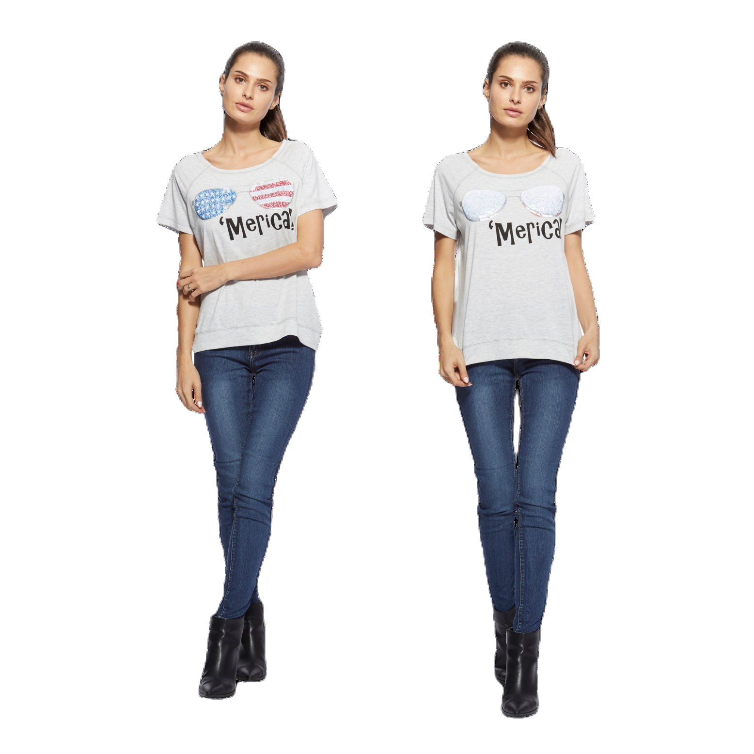 ‘Merica Flip Sequin Aviator Tee - Women’s Patriotic Sunglasses Graphic T-Shirt