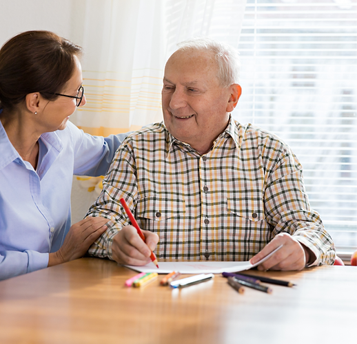 Smiling senior with caregiver