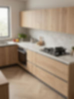 Luxury custom made kitchen with light wood cabinets & appliances