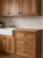 Custom made wooden kitchen cabinets and farmhouse sink