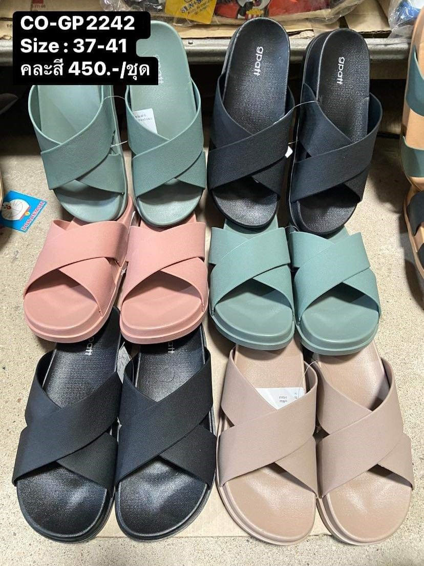CO-GP2242 คละสี รองเท้าแตะสวมแฟชั่นผู้หญิงหน้าไขว้ Size 36-41(6คู่)