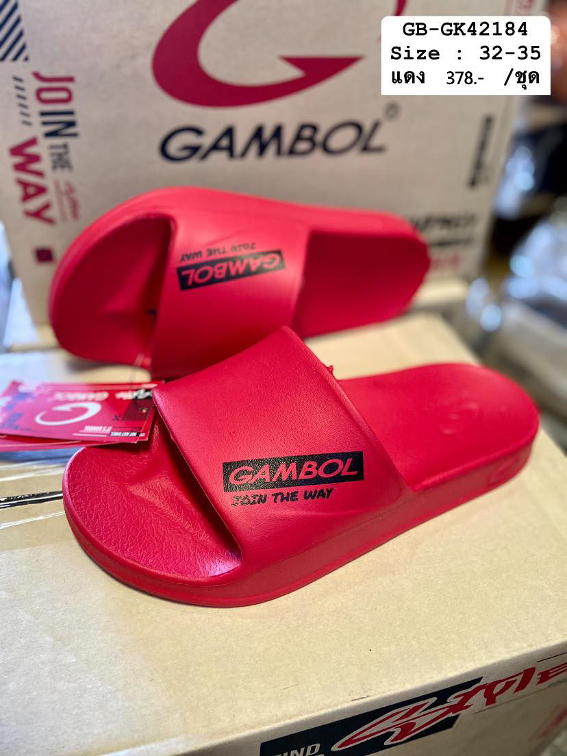 GB-GK42184 สีแดง รองเท้าแตะสวมไฟล่อนเด็ก Gambol Size 32-35 (6คู่)