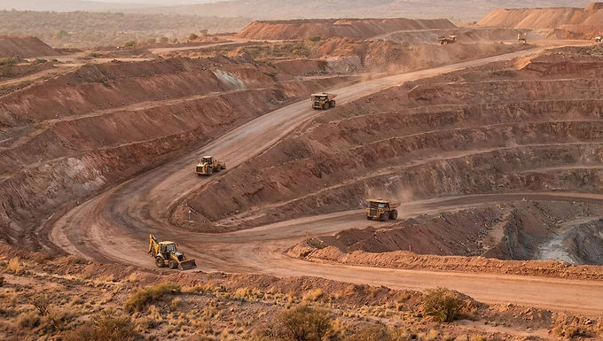 Remoción masiva de recubrimiento (estéril) para exponer el cuerpo mineralizado de cobre y construcción de accesos.