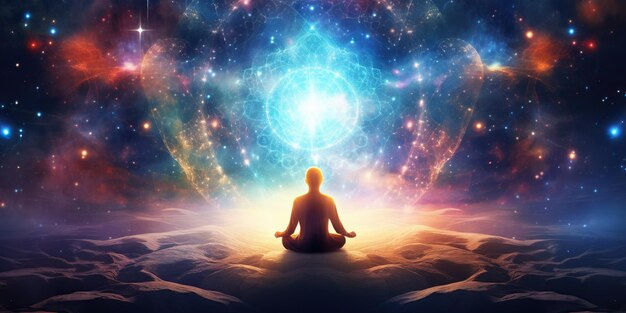 pessoa meditando universo