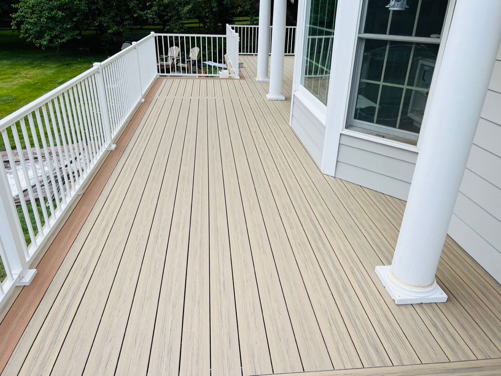 Length of a walkway on a deck off from the house.