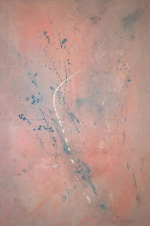 a pink rosa original painting by a contemporary artist in Berlin made by hands showing a white wing like wings of angels made using ikebana plants and flowers ink and water, ideal as original artwork for wall