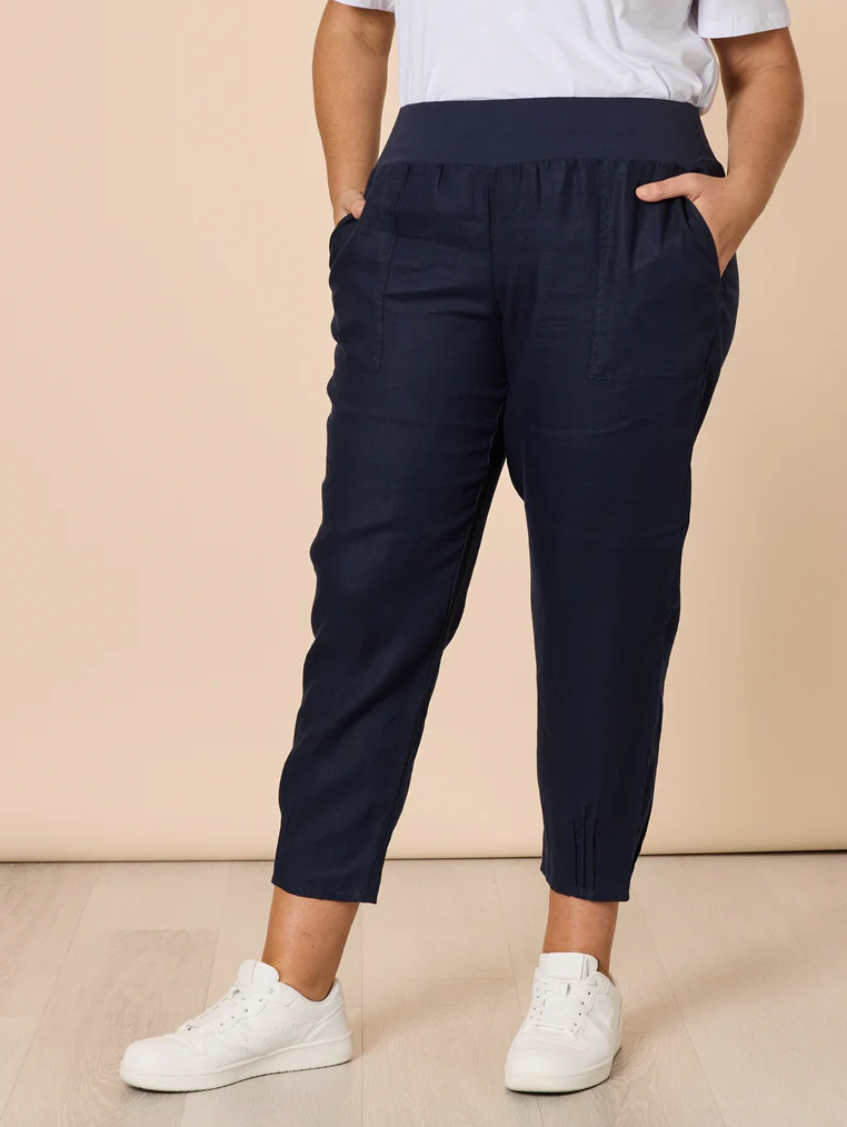 Thumbnail: Sarah Linen Pintuck Navy Pants
