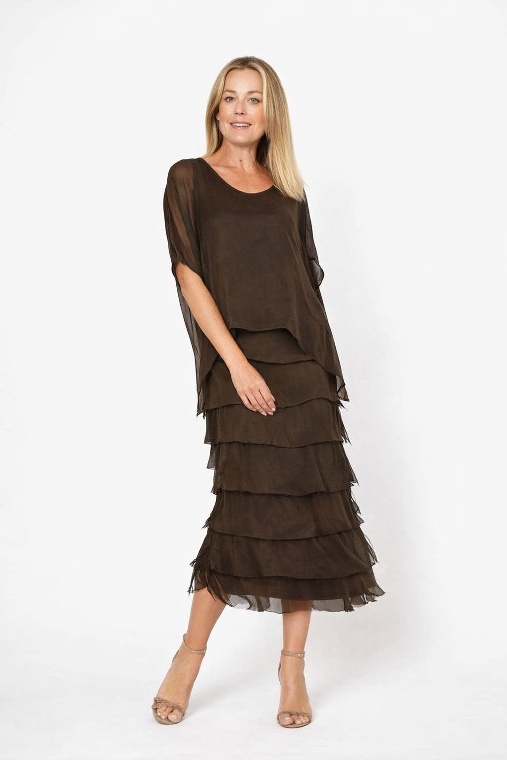 Raw Edge Layered Dress - Dark Brown