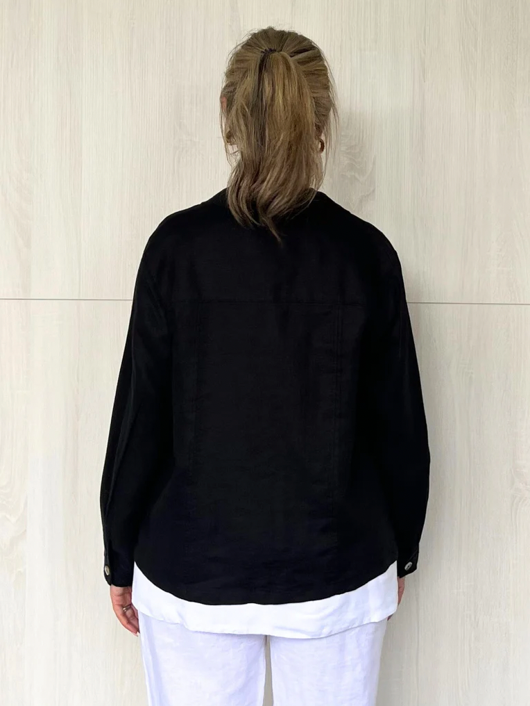 Thumbnail: Danielle Cropped Linen Jacket - Black