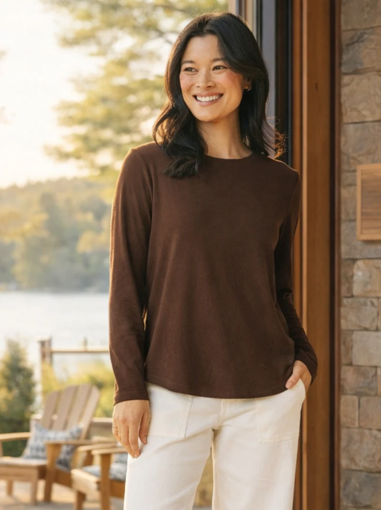 Thumbnail: Brushed Crew Neck Tee Coffee