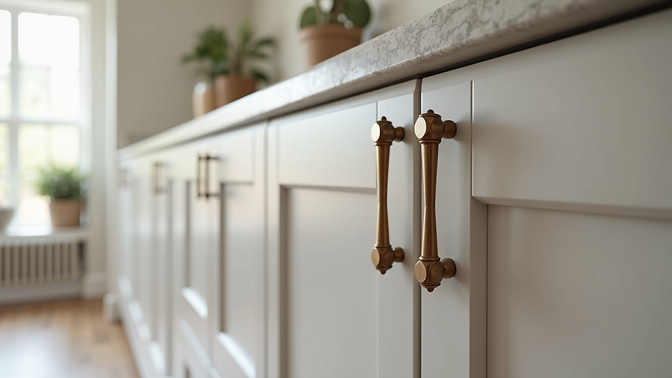 Close-up view of custom kitchen cabinetry with elegant handles
