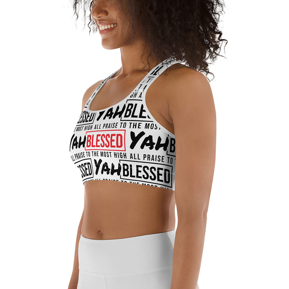 Thumbnail: YAH Blessed ALL OVER Print Patterned White Sports Bra