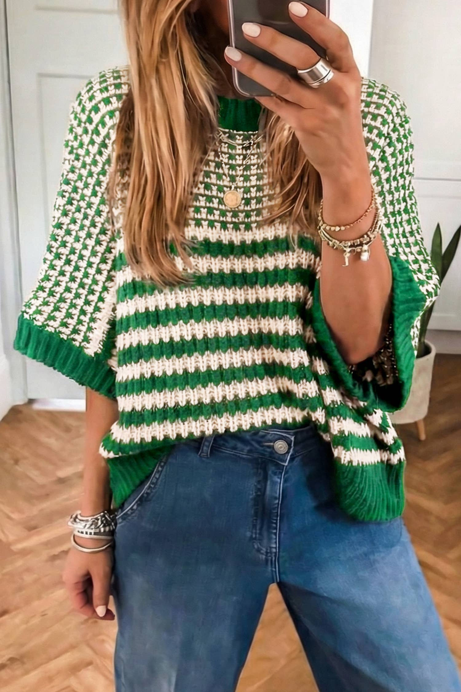 Green 3/4 Drape Sleeve Sweater