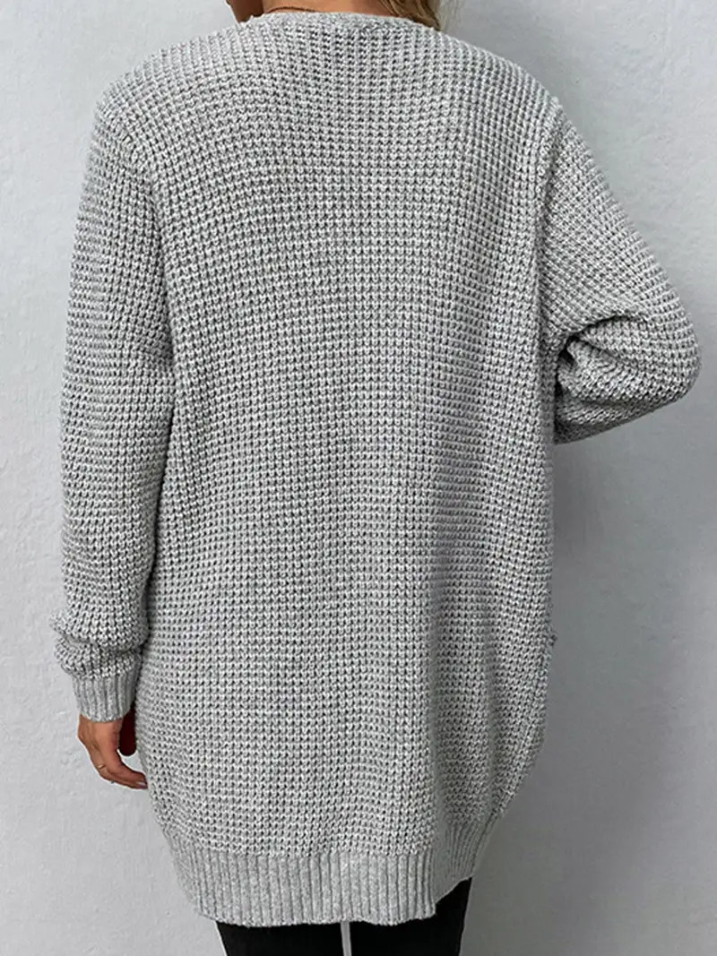 Thumbnail: Casual Cable Open Front Gray Cardigan Sweater