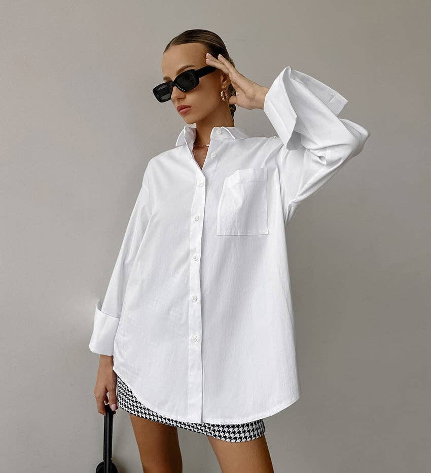 White Lapel Collar Botton Down Fit Shirt