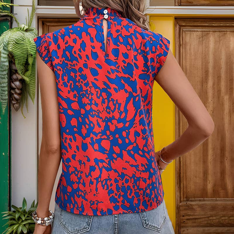 Thumbnail: Effortless Abstract Print Cowl Neck Sleeveless Blouse