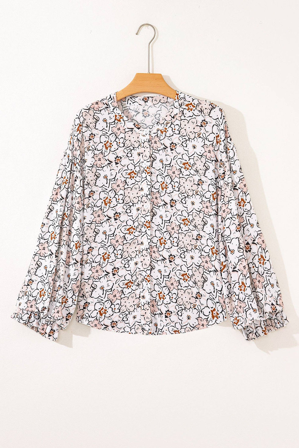 Thumbnail: Khaki Bold Floral Print Frilled Puff Sleeve Blouse