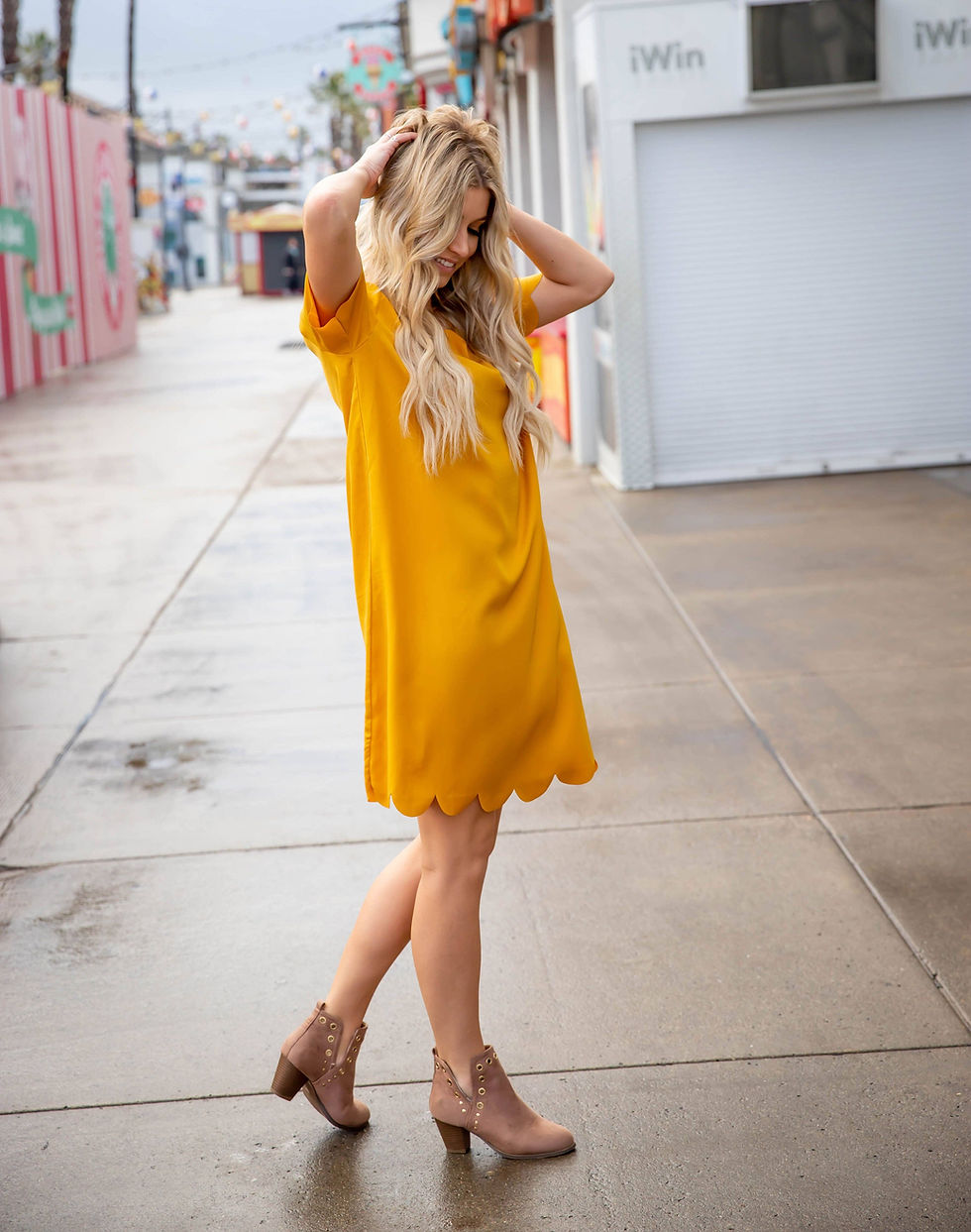Thumbnail: Scallop Hem Shea Mustard Dress