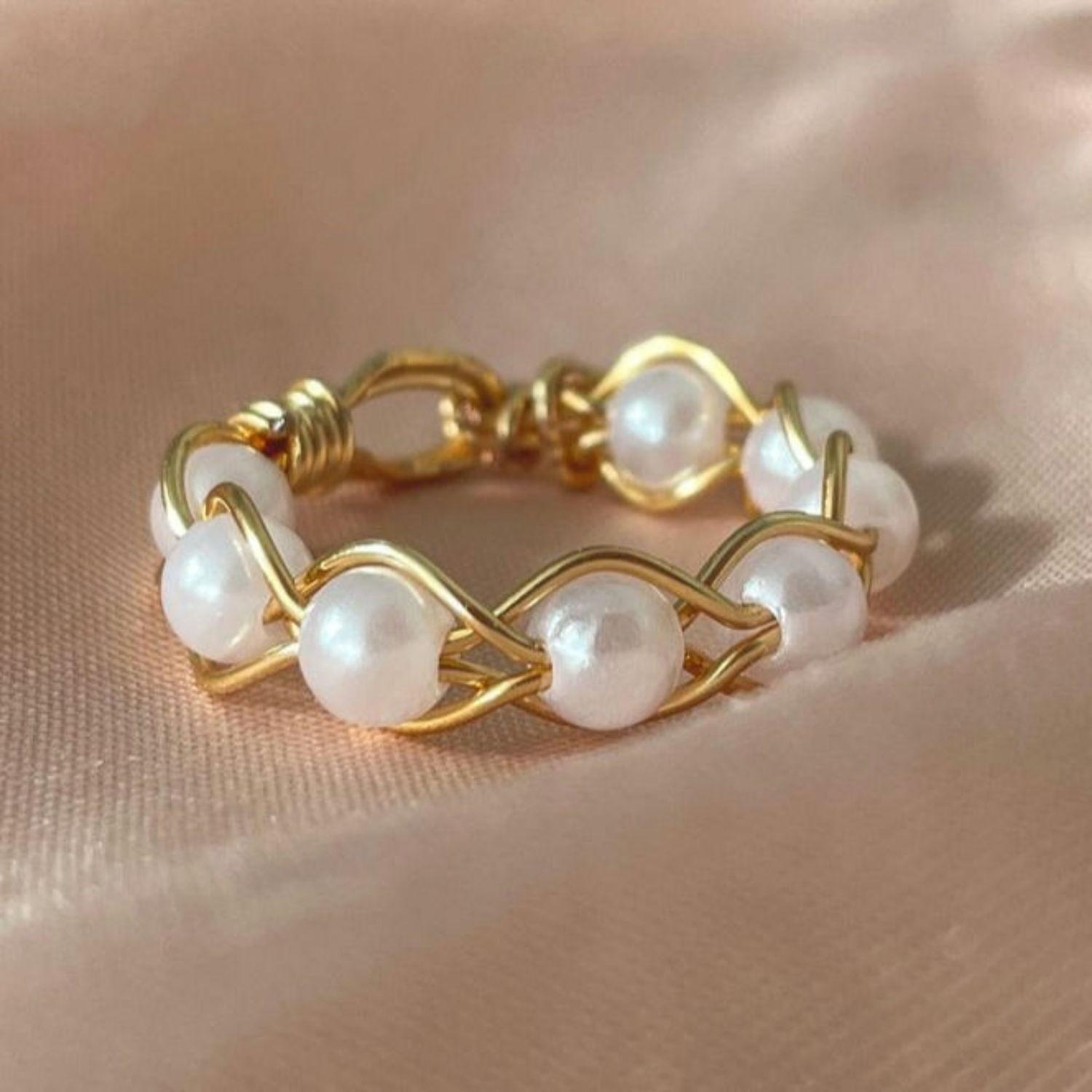 White Pearl Braided Ring